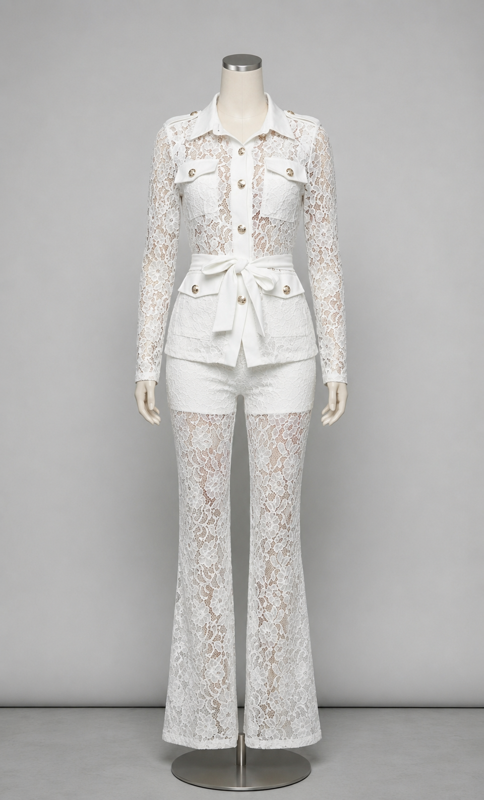 White Lace Long Sleeve Jumpsuit