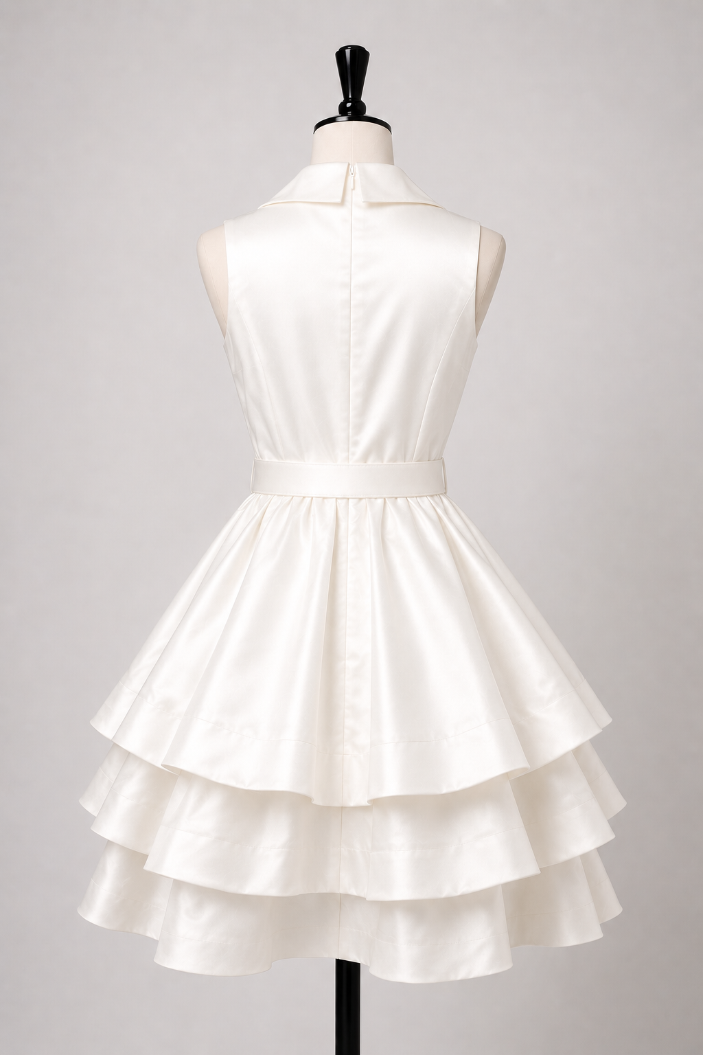 Elegant Satin Tiered Dress with Belt