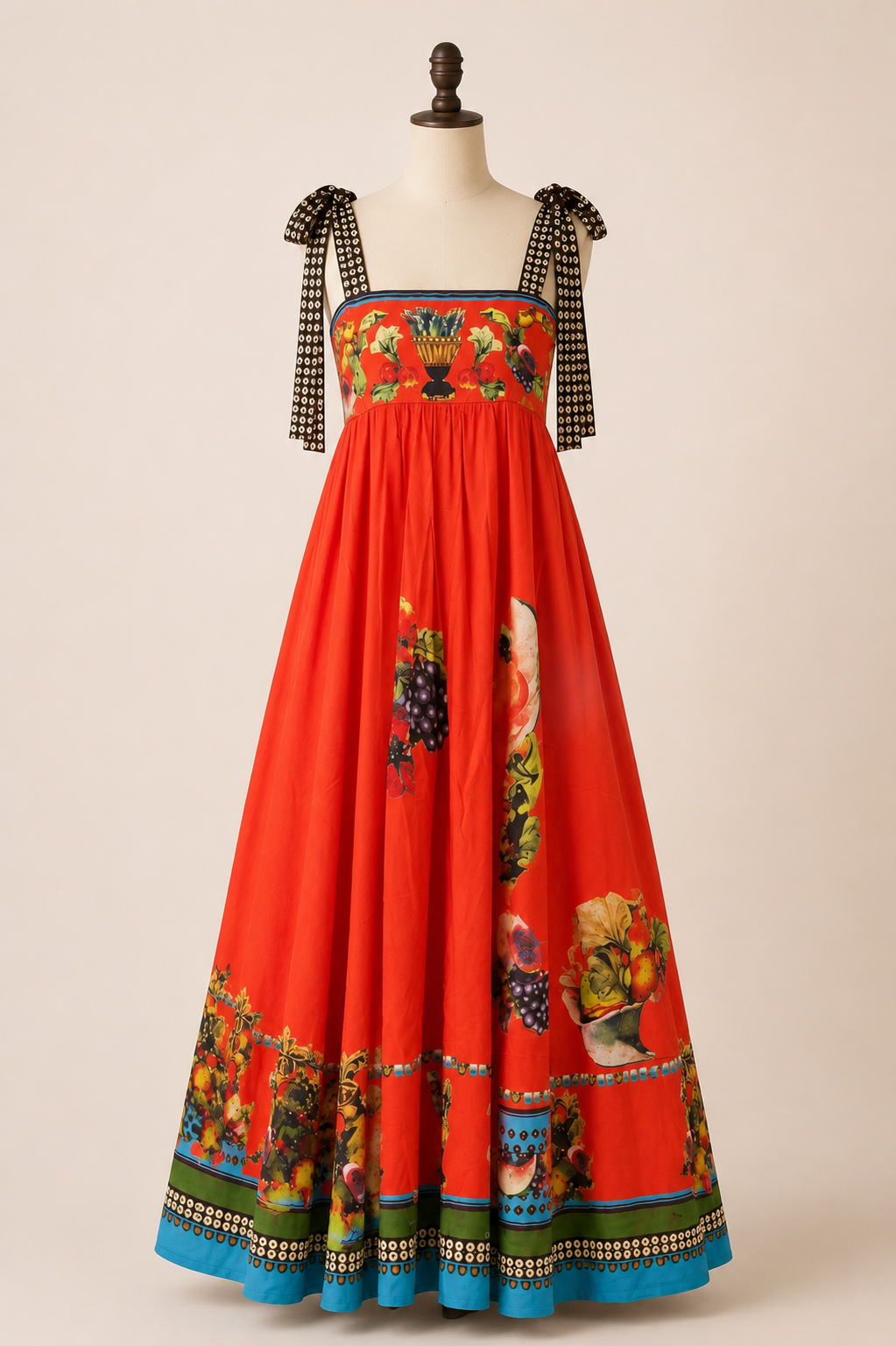 Mediterranean Harvest Tie-Shoulder Maxi Dress