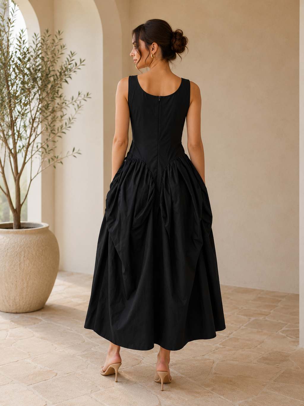 Sculptural Gathered Midi Dress