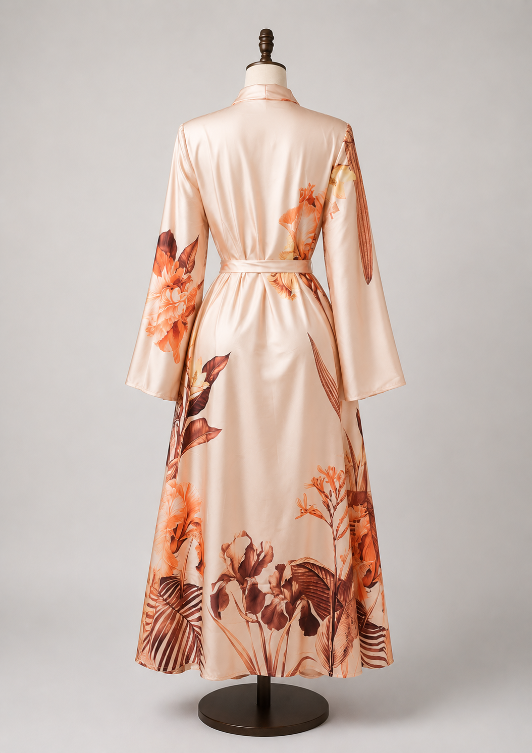 Blush Bloom Satin Tie-Neck Midi Dress