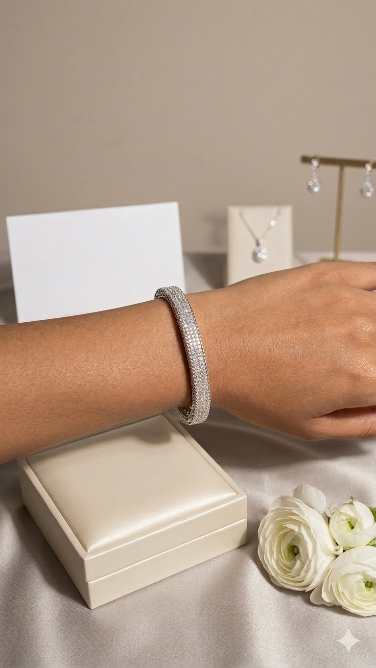Princess Diamond Cut Silver Bangle
