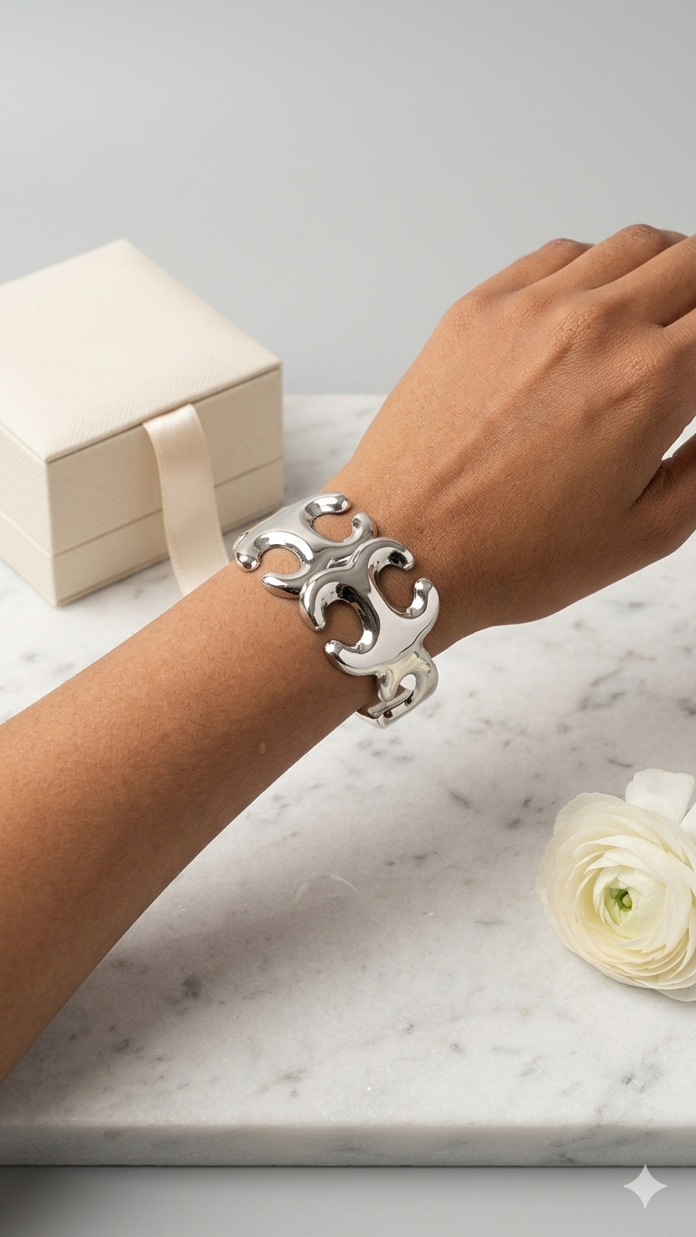 Silver C Pattern Bracelet