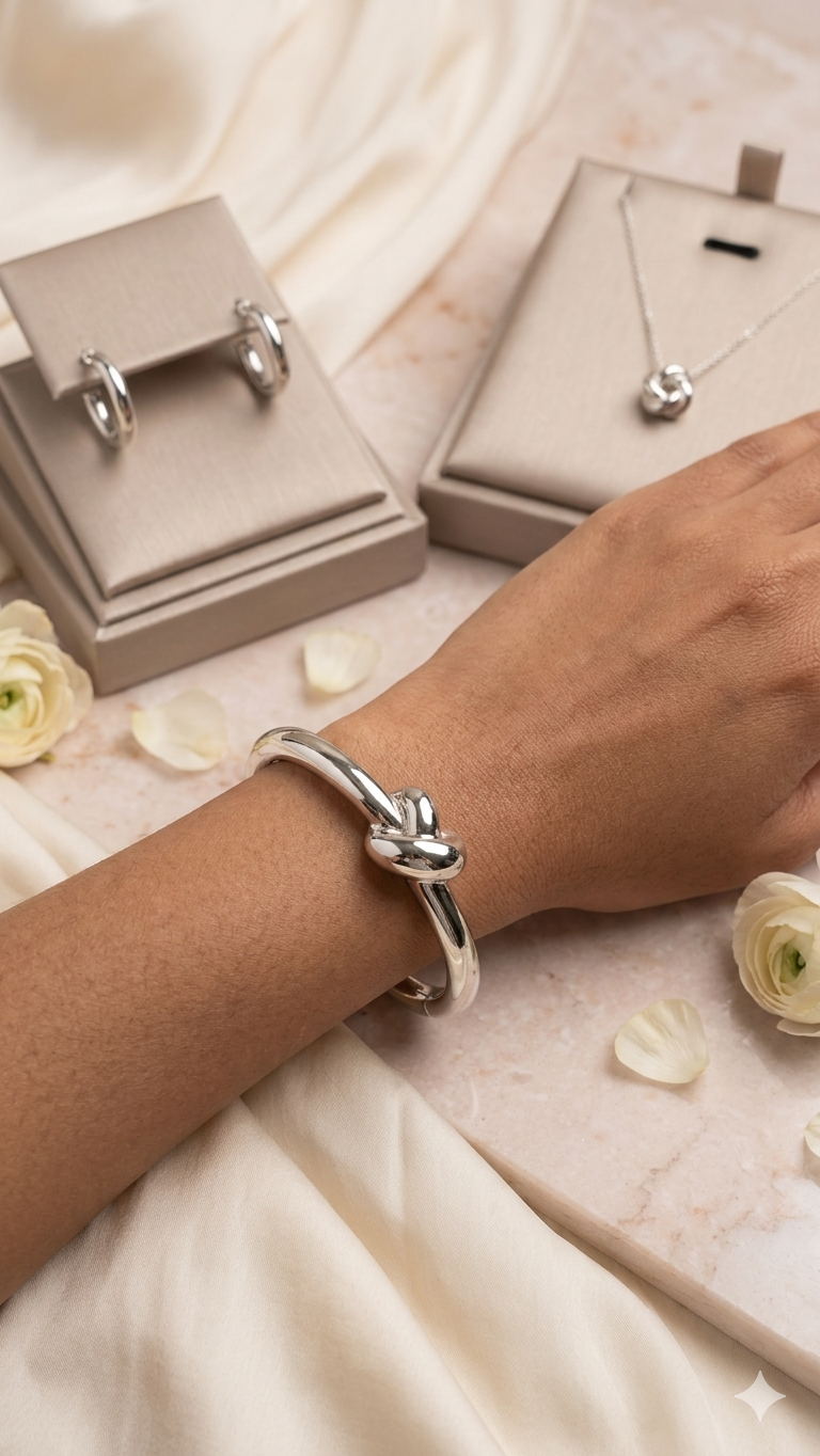 Silver Knot Tie Bangle