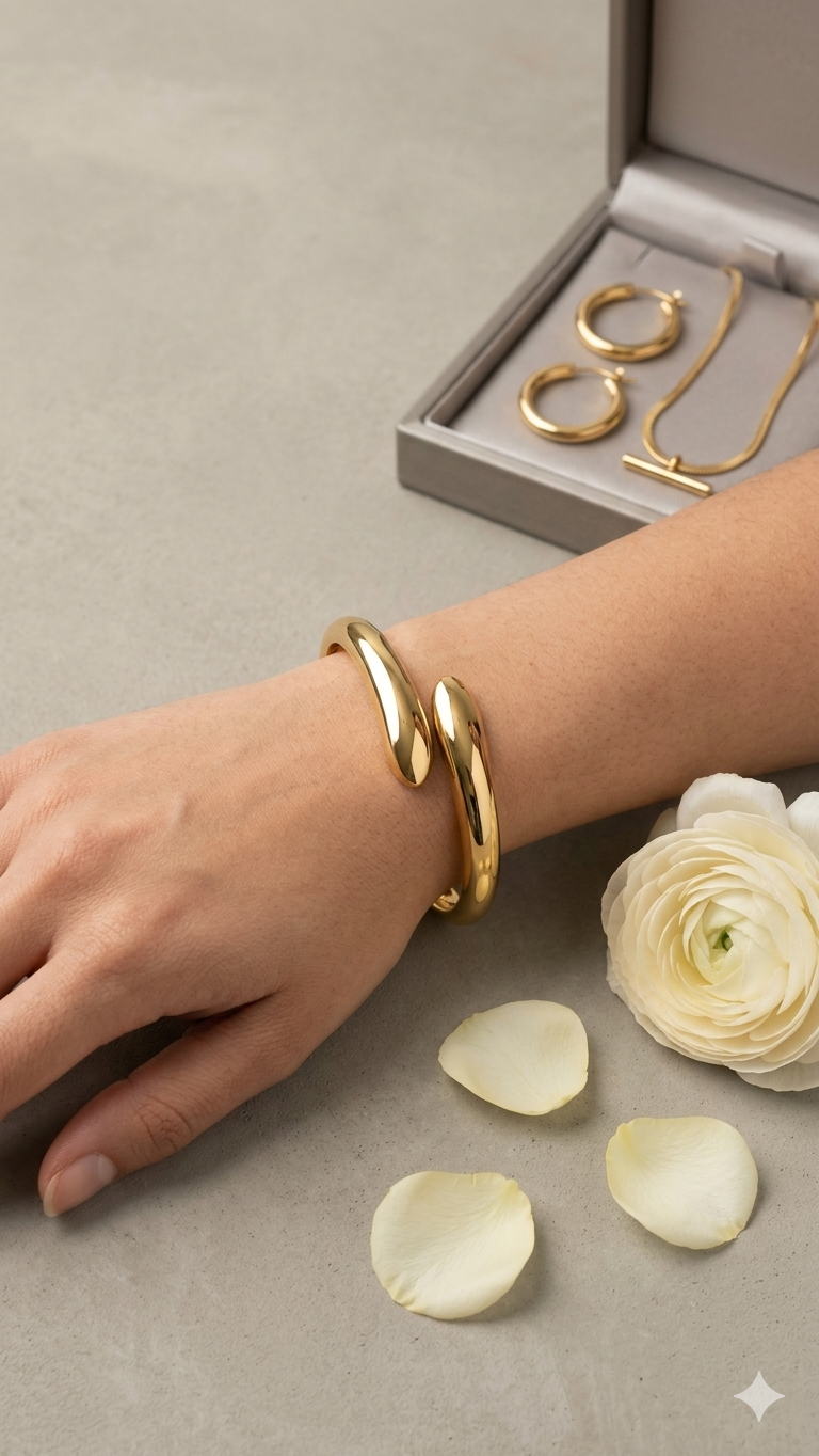 Cross Over Gold Bangle