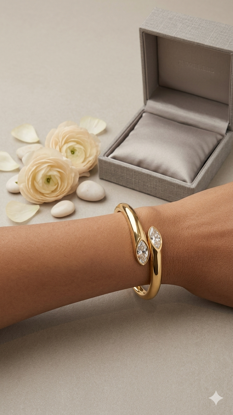 Cross Over Gold Diamond Bangle