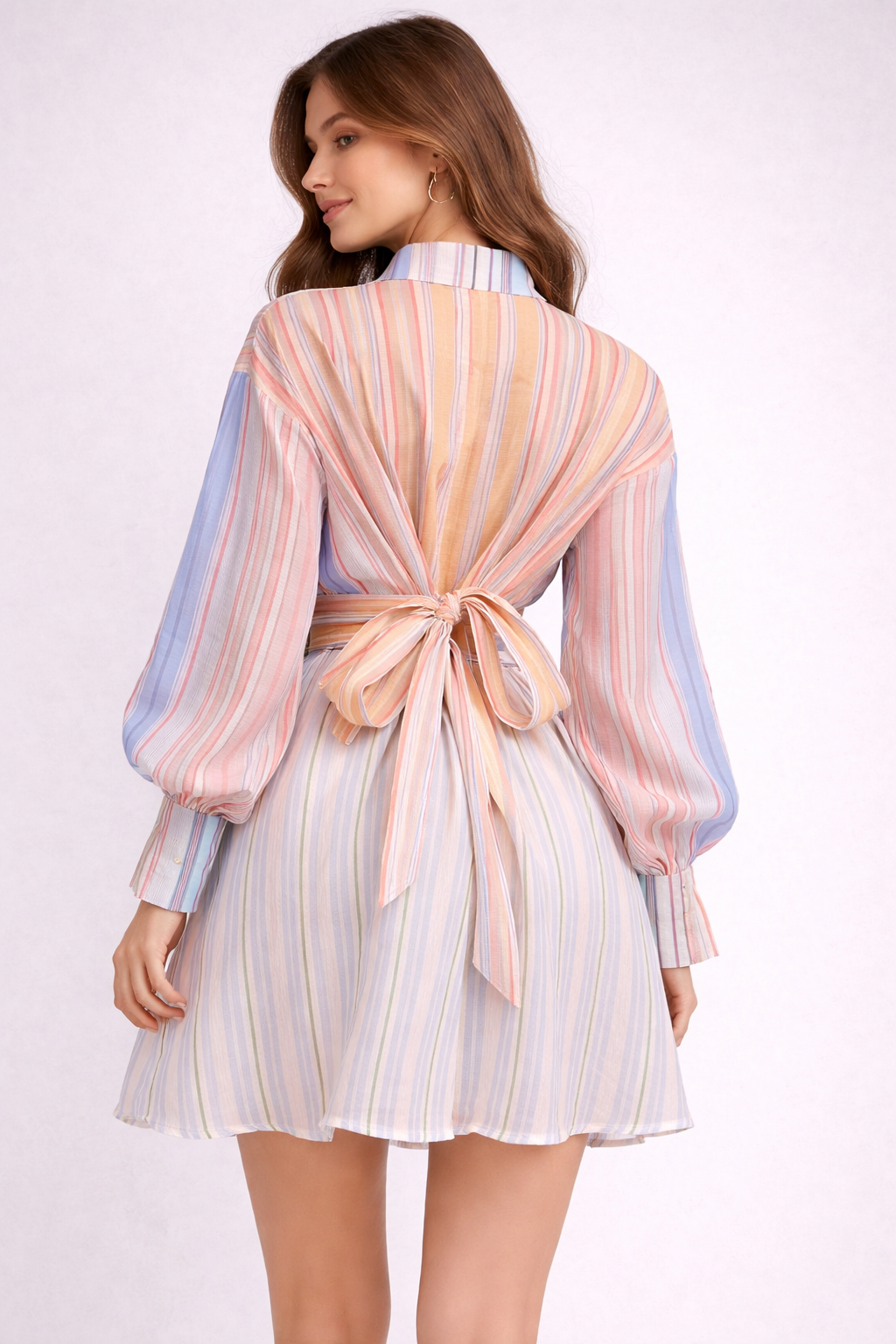 Pastel Stripe Wrap Dress with Tie Waist