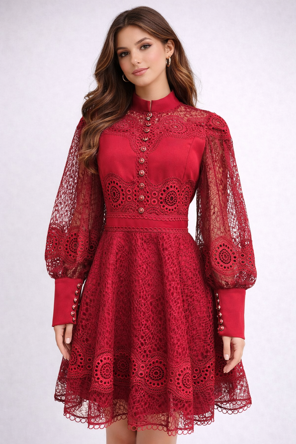 The Lace Fit & Flare Dress with Sheer Sleeves