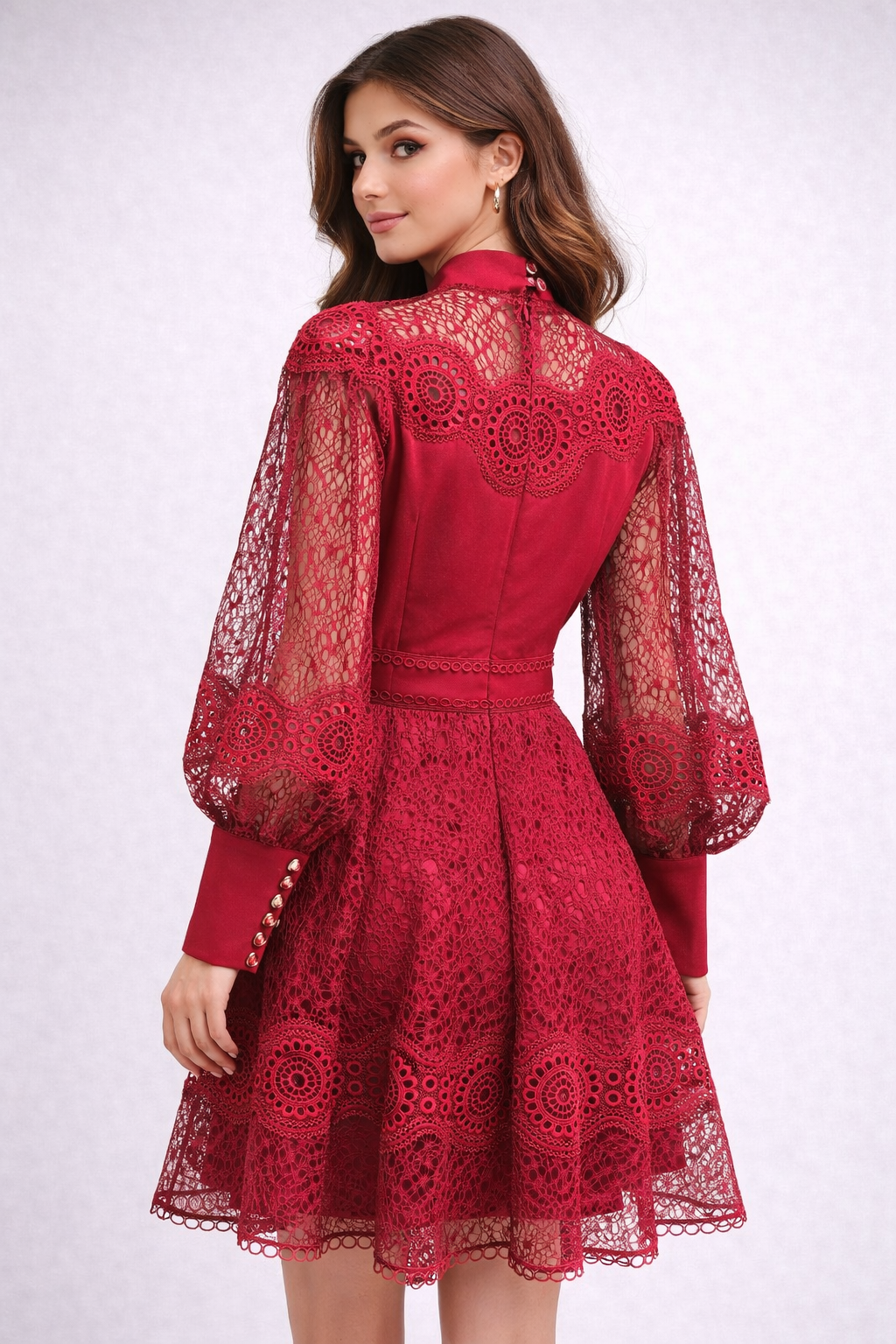 The Lace Fit & Flare Dress with Sheer Sleeves