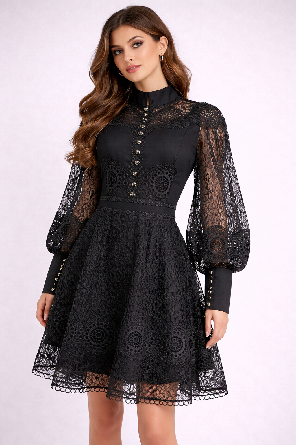 The Lace Fit & Flare Dress with Sheer Sleeves