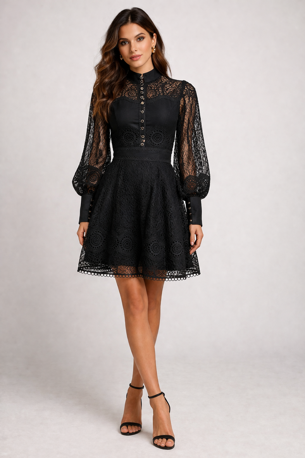The Lace Fit & Flare Dress with Sheer Sleeves