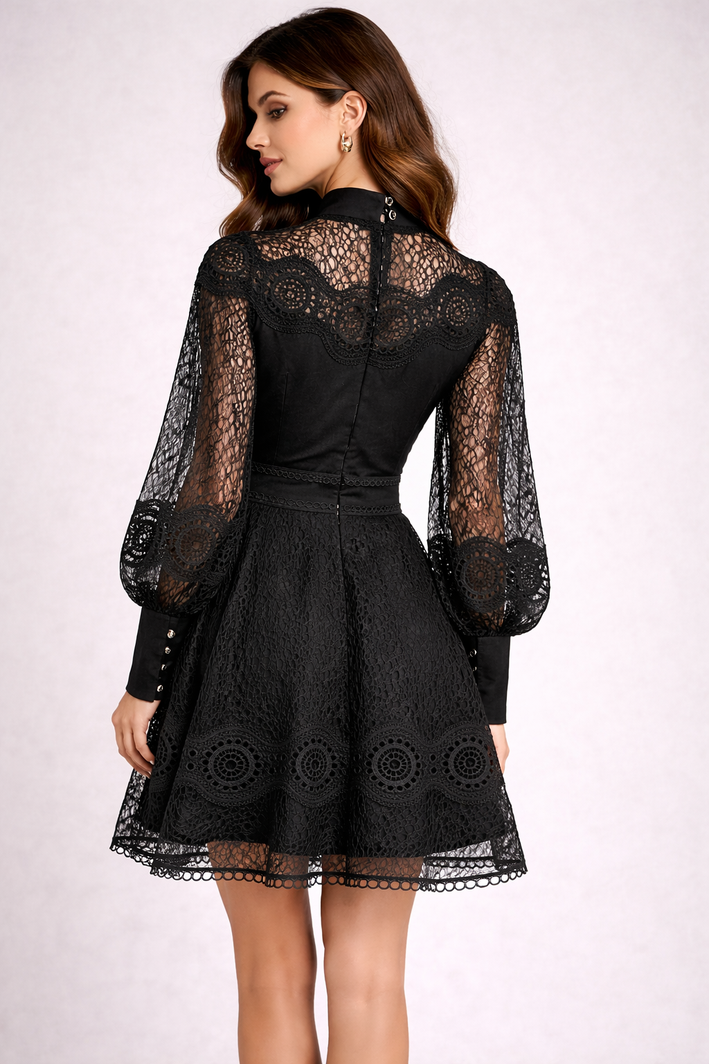 The Lace Fit & Flare Dress with Sheer Sleeves