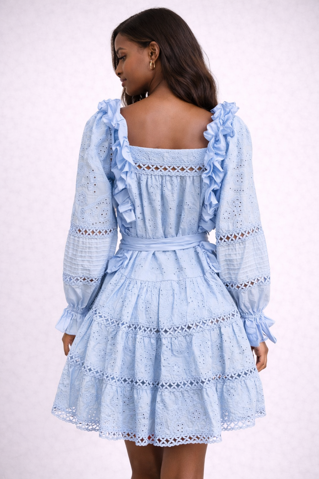 Broderie Lace Ruffle Mini Dress