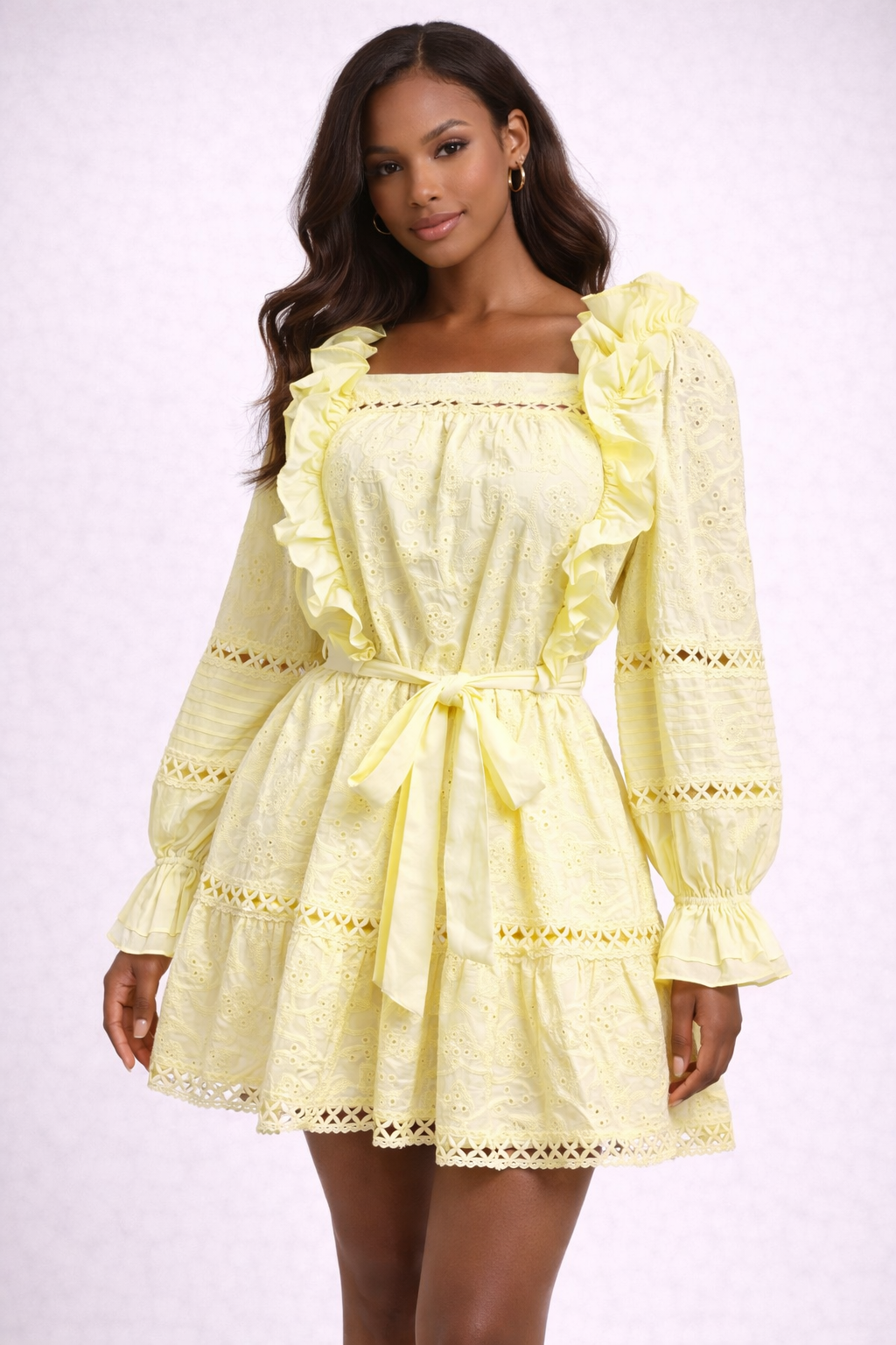 Broderie Lace Ruffle Mini Dress