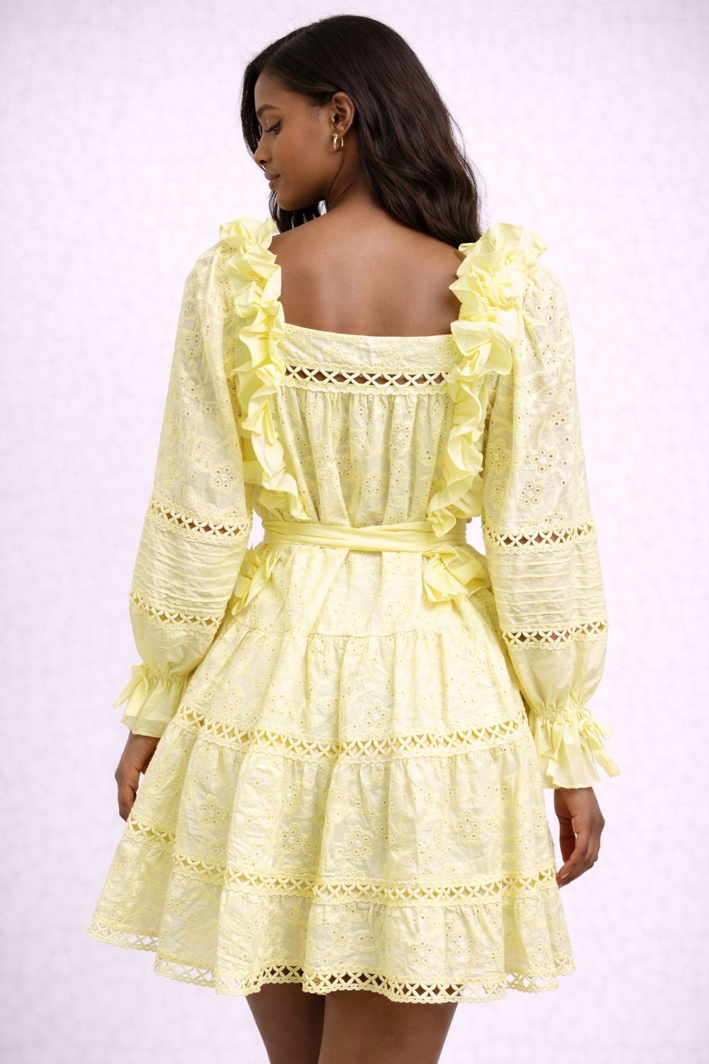 Broderie Lace Ruffle Mini Dress