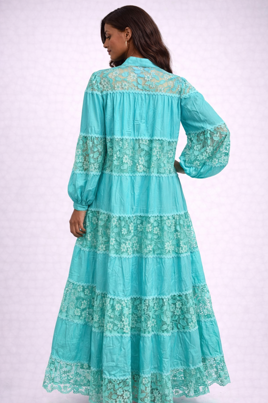 Soft Aqua Tiered Lace Maxi Dress