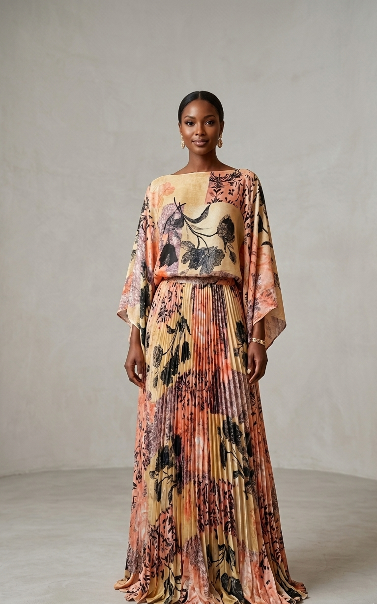 Long Floral Leaf Dress