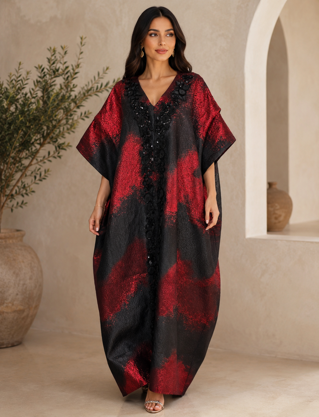 Midnight Gold Metallic Kaftan Dress