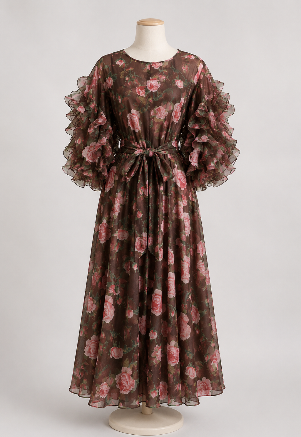 Rose Garden Organza Ruffle Sleeve Maxi Dress