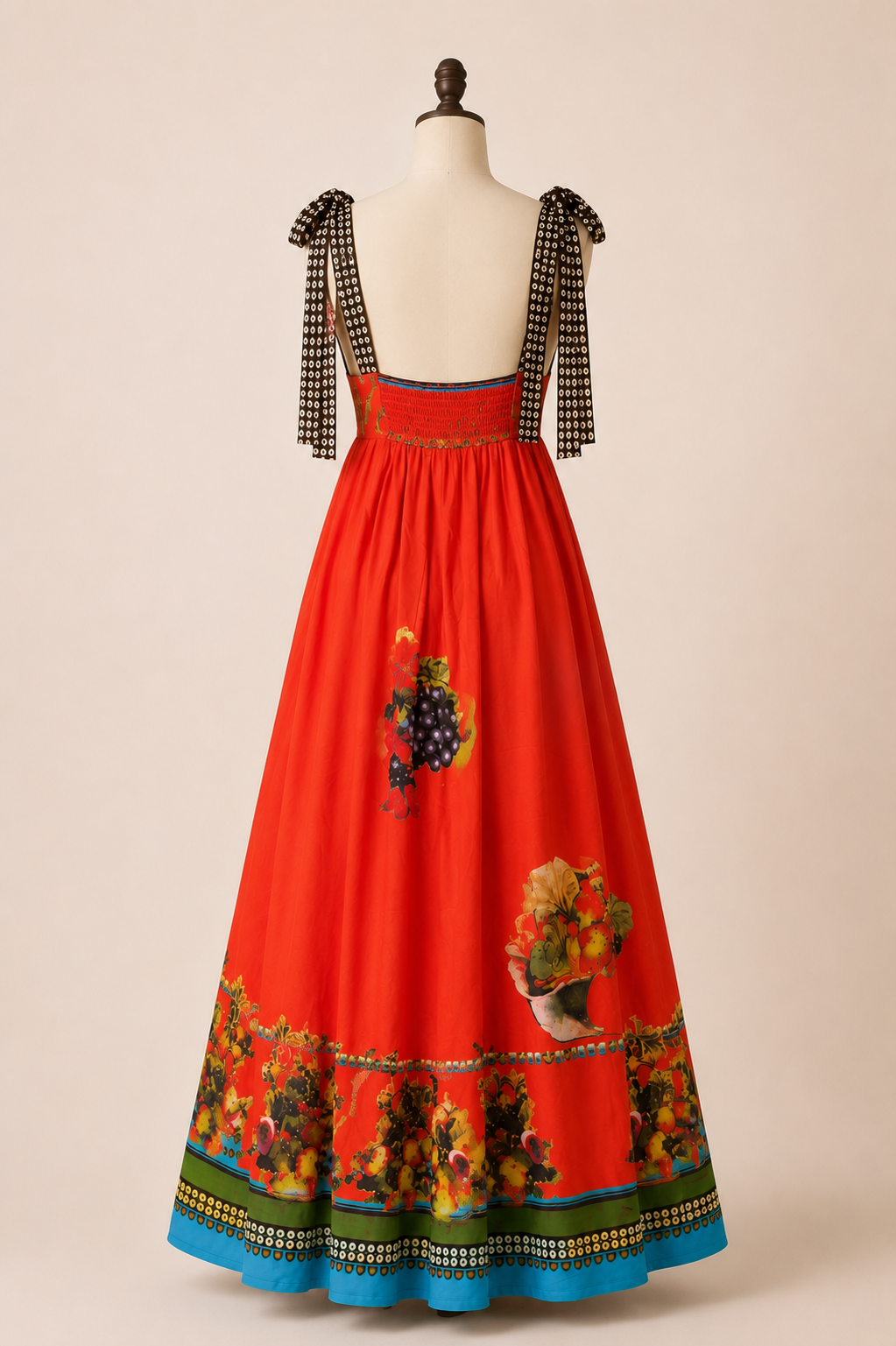 Mediterranean Harvest Tie-Shoulder Maxi Dress