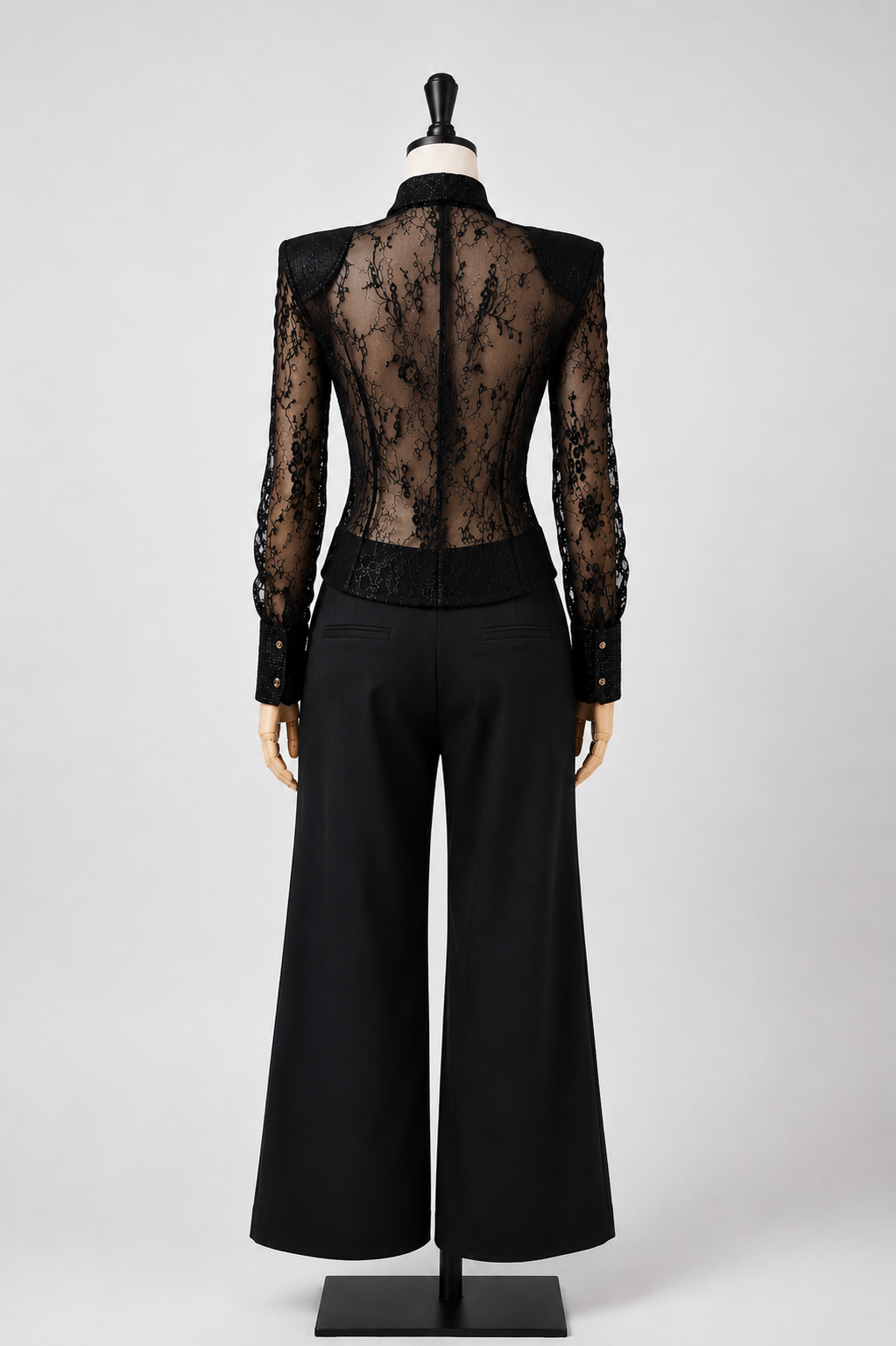 Lace Illusion Blouse & Wide-Leg Trouser Set