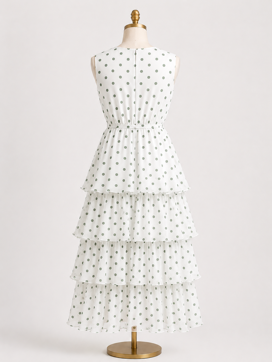 Sleeveless Polka Dot Tiered Chiffon Midi Dresses