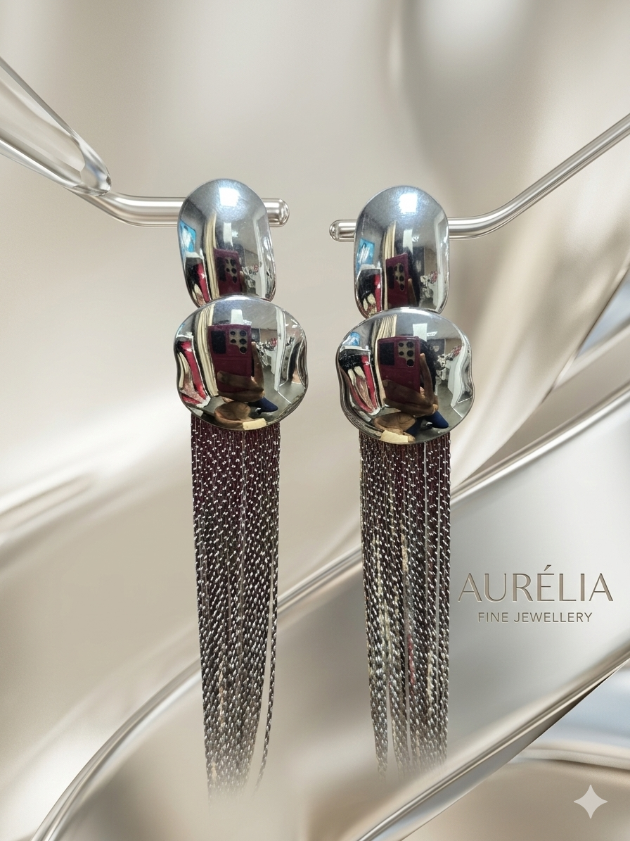 Silver Round Drop Earrings