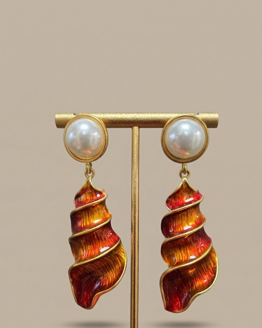 Gold Pearl Shell Drop Earrings