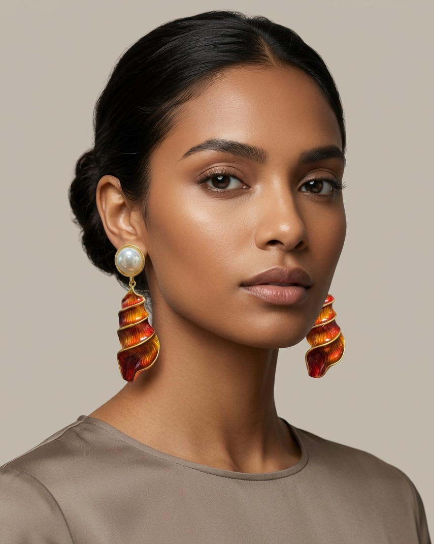 Gold Pearl Shell Drop Earrings