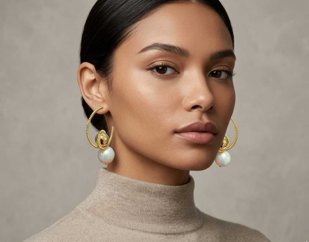 Golden Pearl Pair Earrings