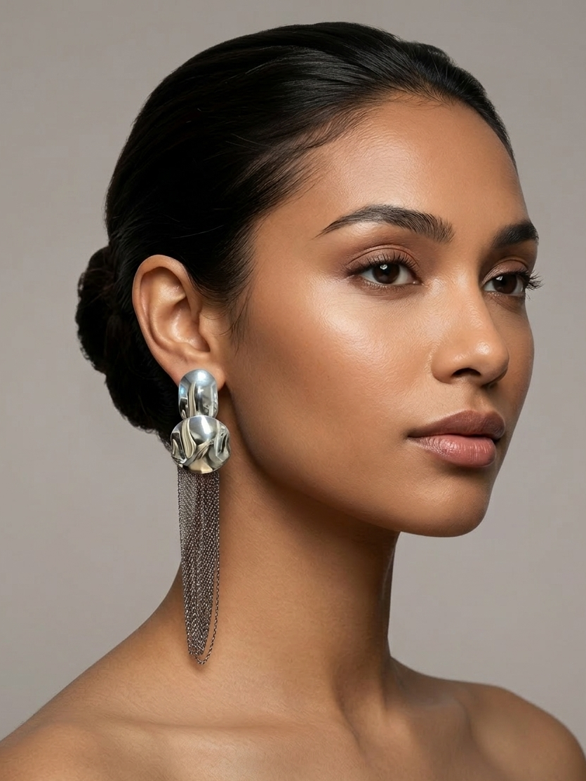 Silver Round Drop Earrings