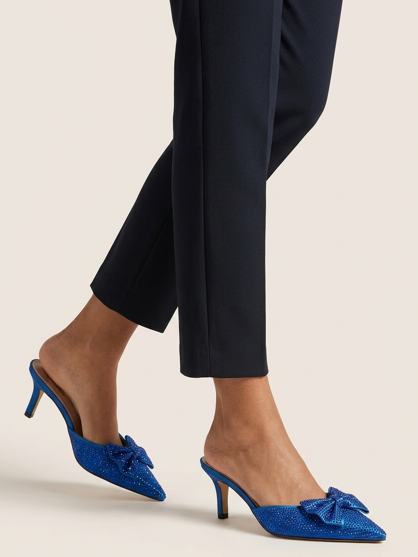 Blue Crystal Bow Kitten Heels