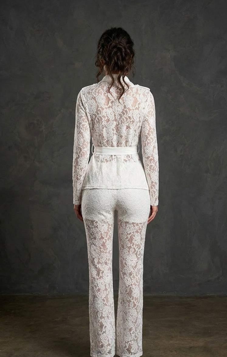 White Lace Long Sleeve Jumpsuit