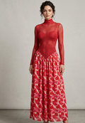 Red Long Sleeved Contrast Dress
