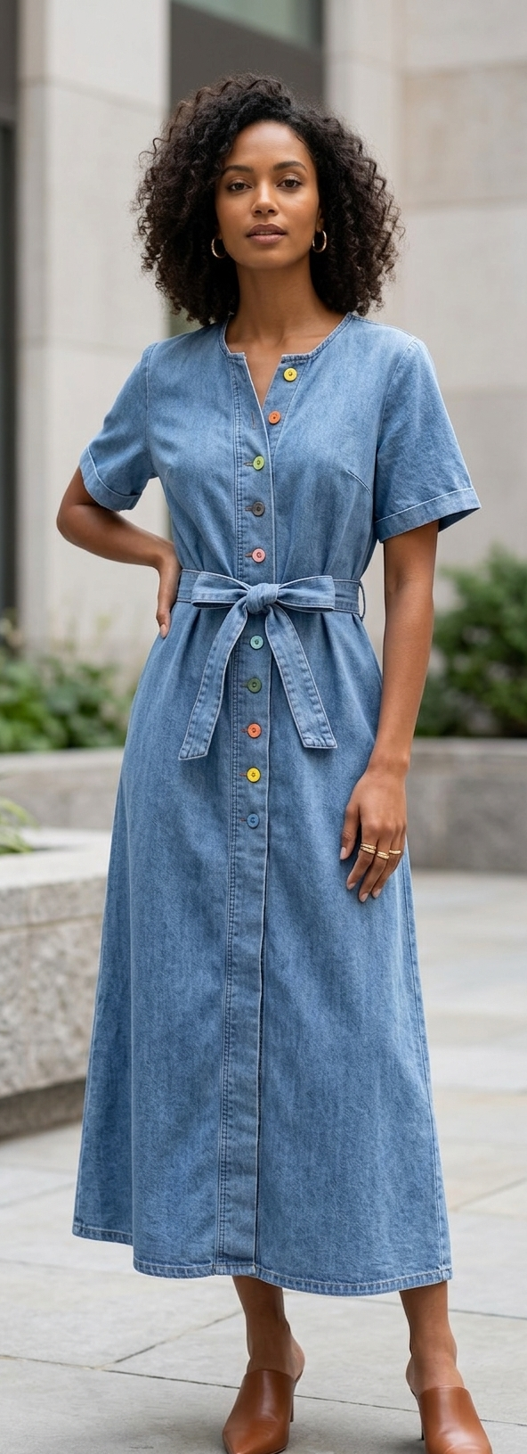 Indie Charm Denim Midi Dress