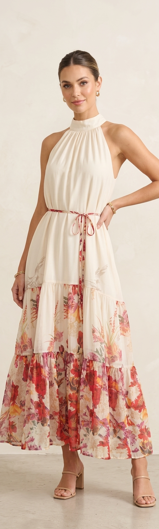 Sunset Bloom Halter Maxi Dress