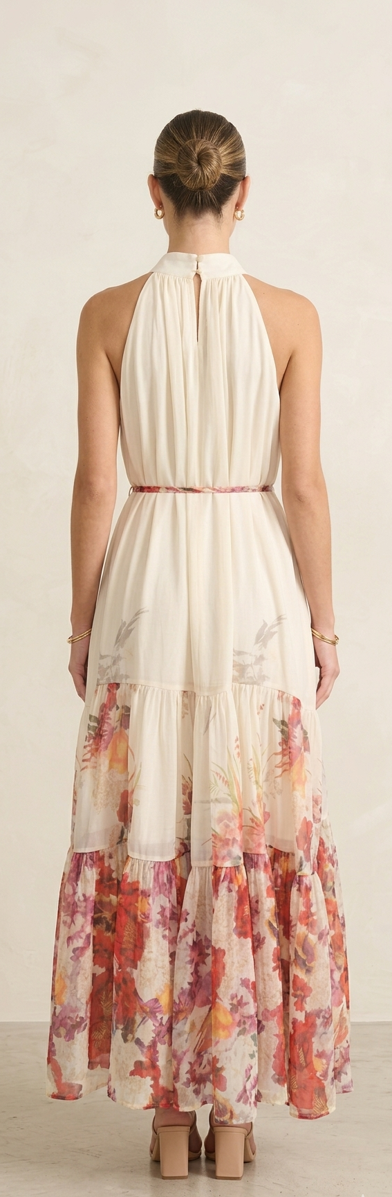 Sunset Bloom Halter Maxi Dress