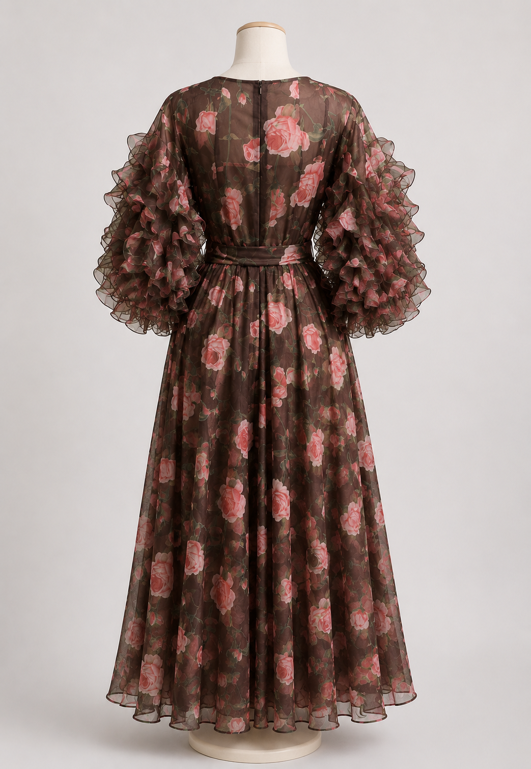 Rose Garden Organza Ruffle Sleeve Maxi Dress