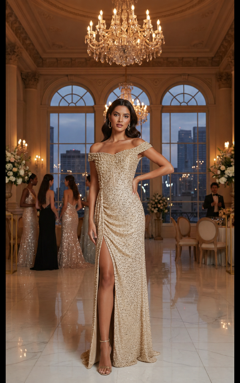 Celestial Gold Sequin Gala Gown