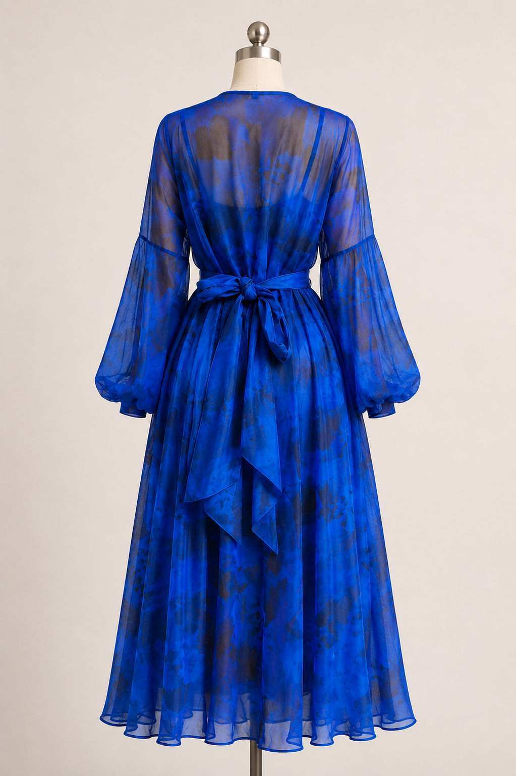 Midnight Blue Organza Tie Waist Maxi Dress