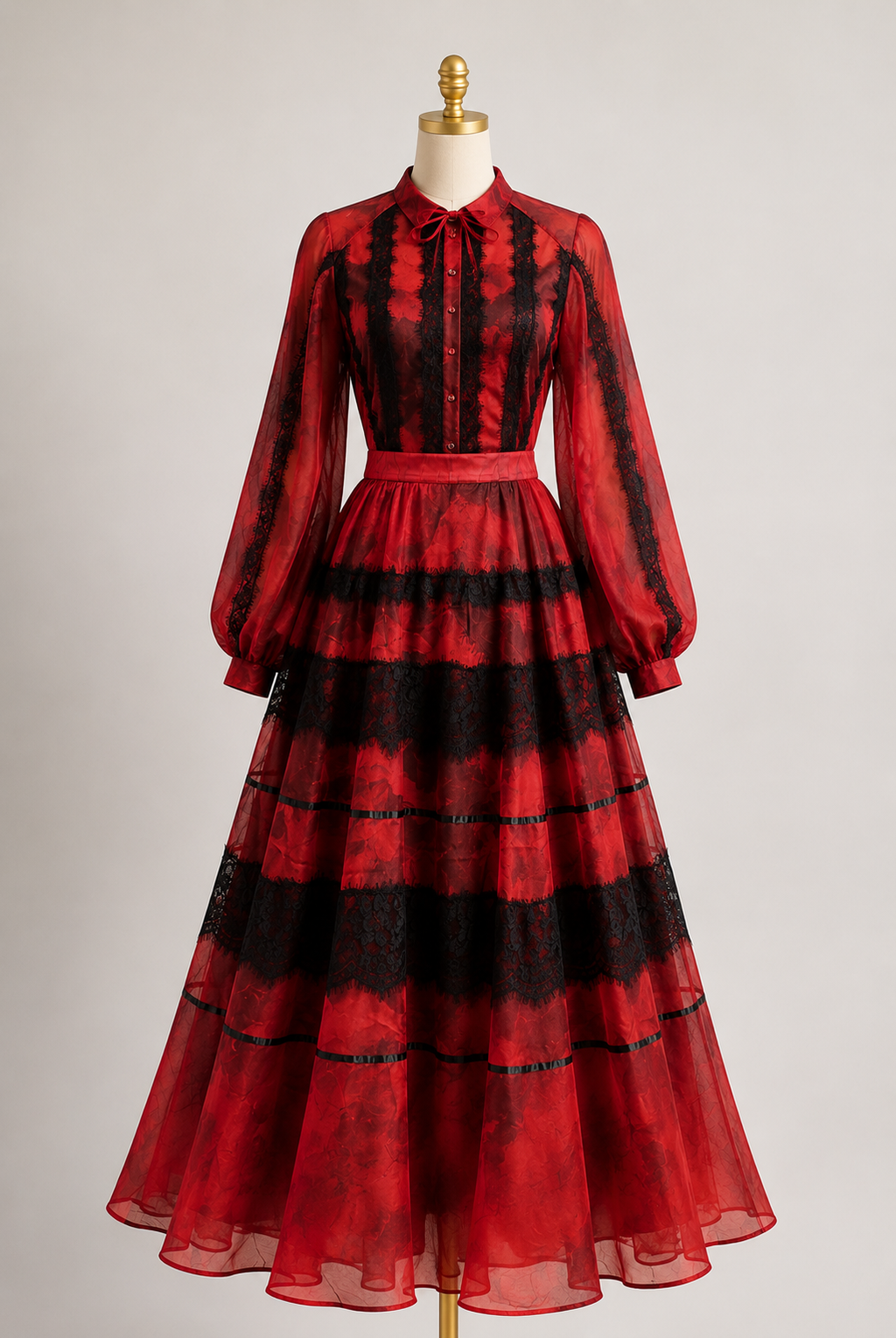 Crimson Noir Lace Tiered Maxi Dress