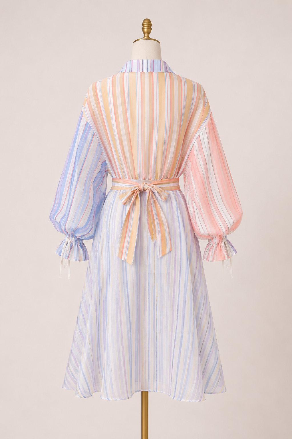 Stripe Waist-Tie Shirt Dress