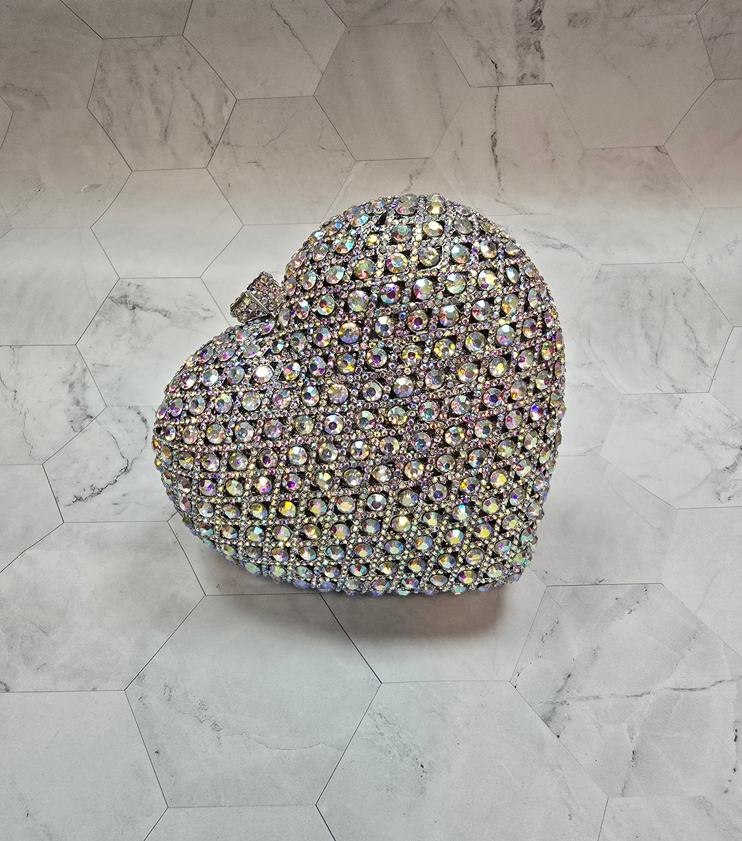 Silver Swarovski Heart Clutch