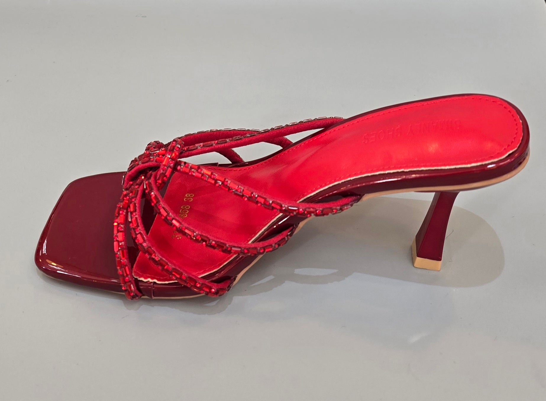 Red Beaded Strappy Mule Heels