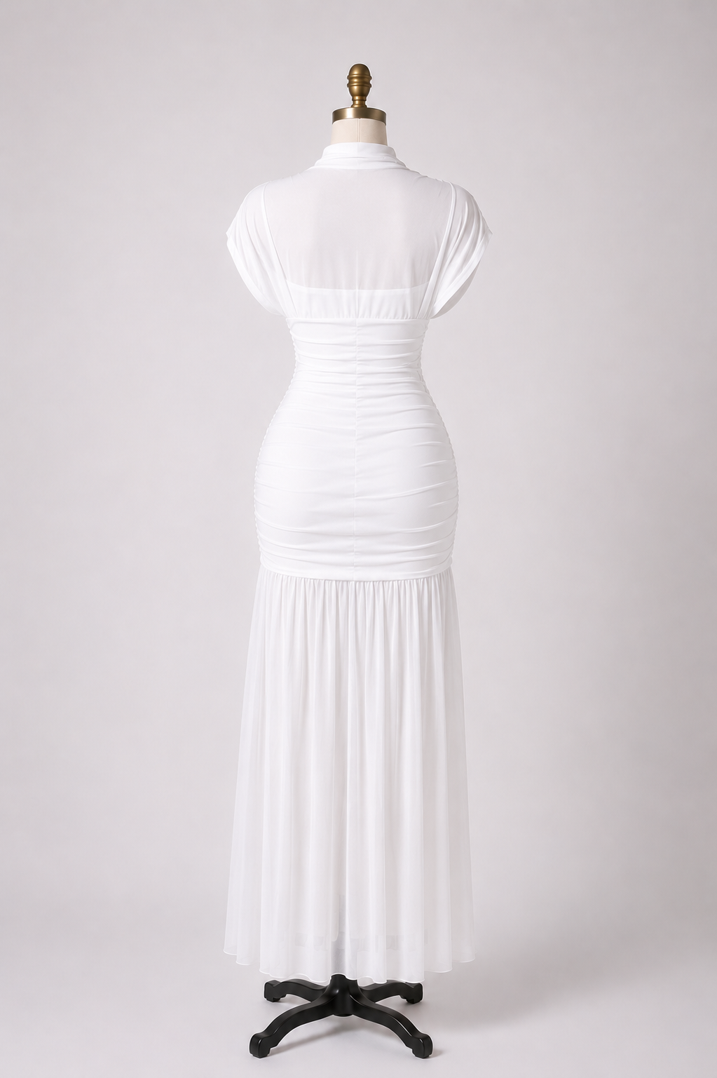 Elegant Ruched Mesh Maxi Dress