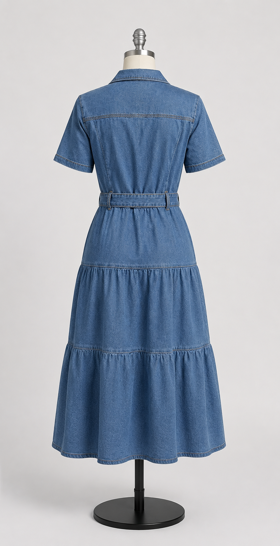 Classic Breeze Denim Tiered Midi Dress