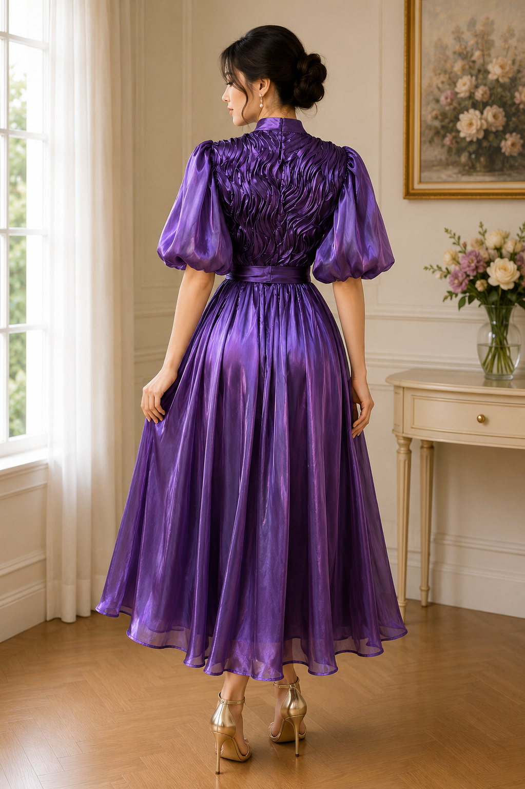 Elegant Ruffle Detail Organza Midi Dress Collection