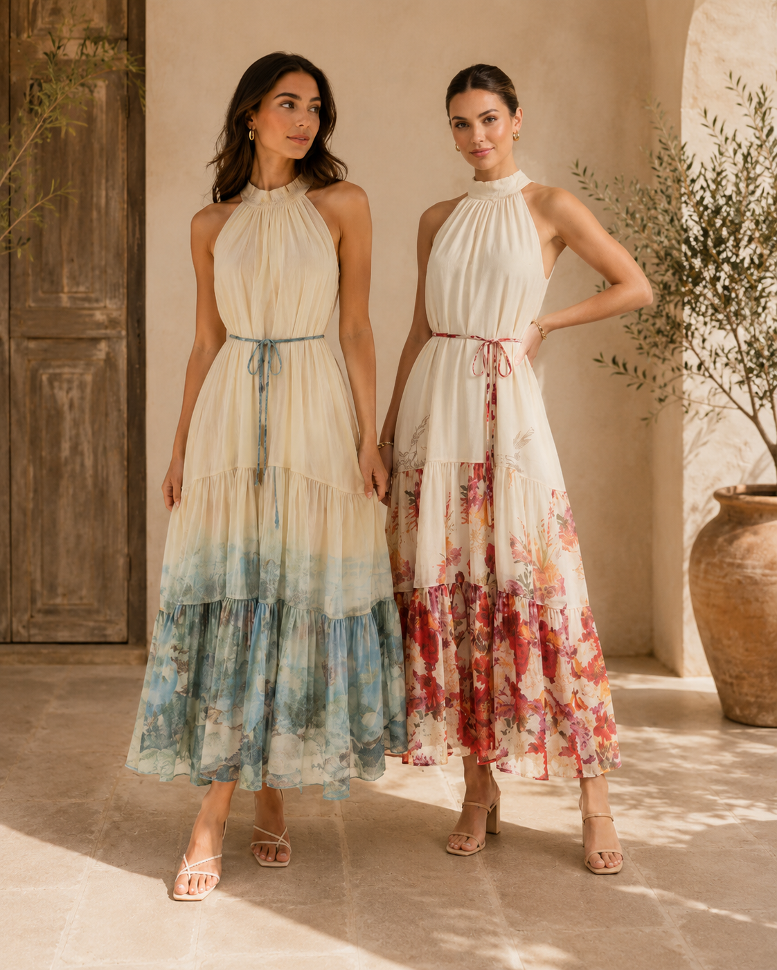 Sunset Bloom Halter Maxi Dress