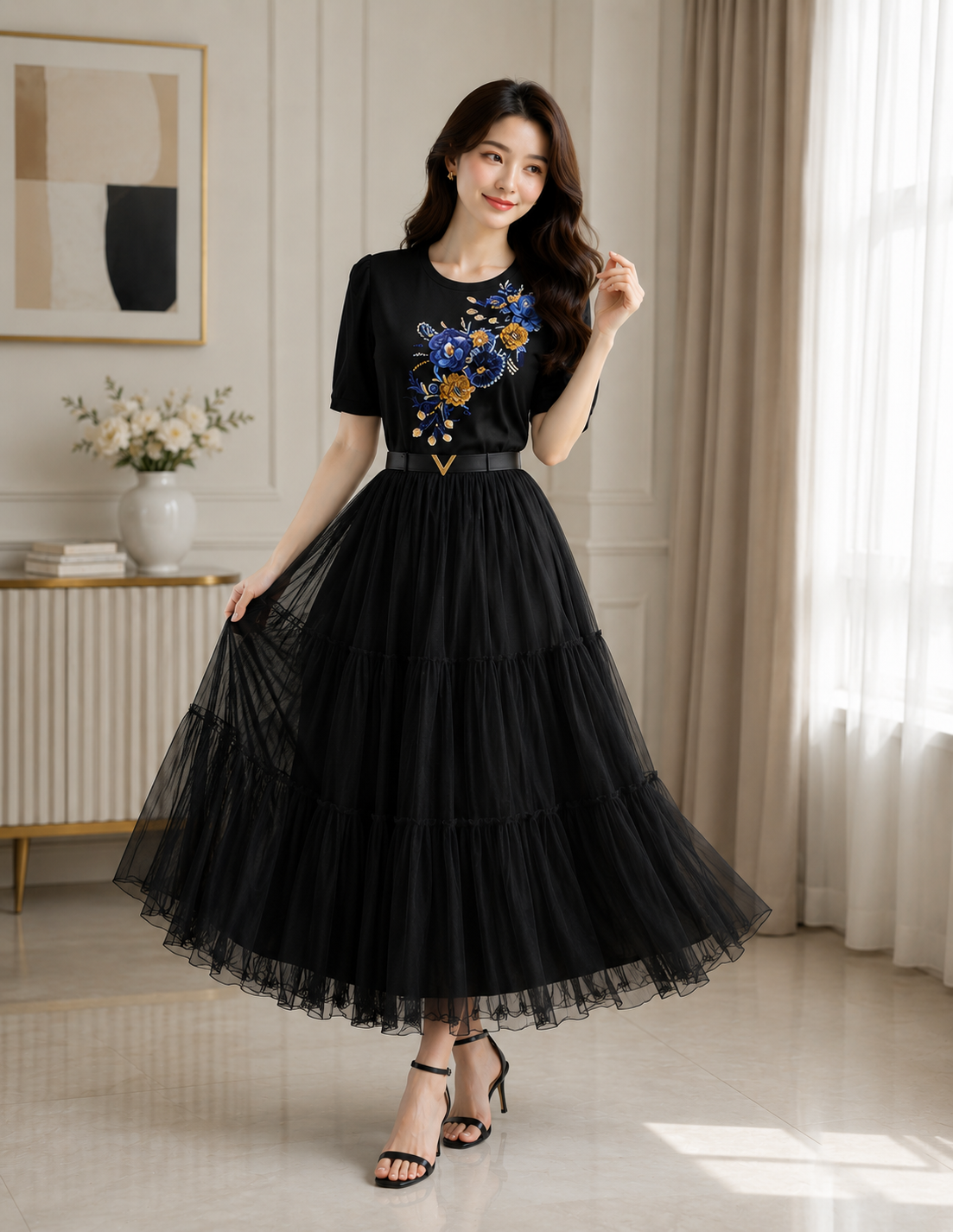 Elegant Embellished Occasion-wear Collection - Floral Embroidery & Organza Skirt Sets