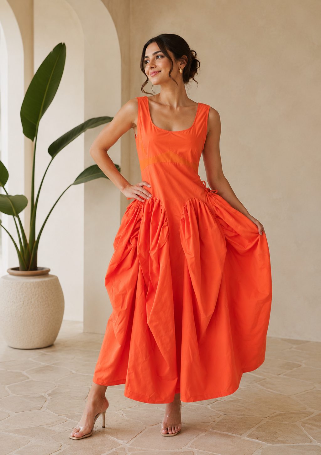 Sculptural Gathered Midi Dress
